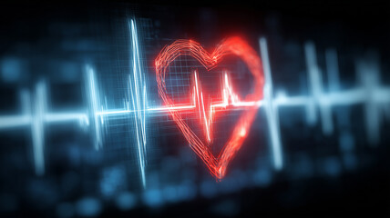 Fototapeta premium Heartbeat waveform forming a heart shape on a medical display, signifying real time cardiac monitoring clinical insight and the technology of lifesaving care. 