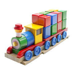 Colorful toy train carrying blocks isolated on a transparent background image