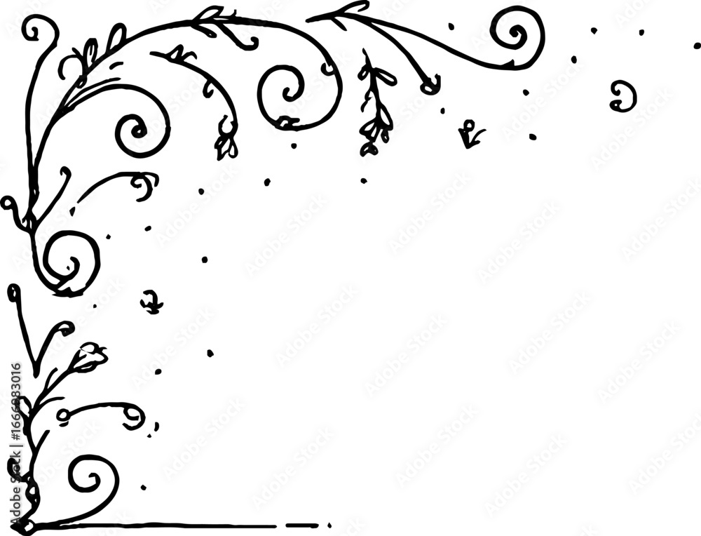 Poster elegant hand-drawn doodle corner with ionic volute and curl design for artistic projects
