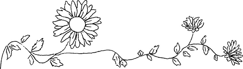 Naklejka na ściany i meble Hand drawn doodle sunflower corner with stalk and leaves for design decoration