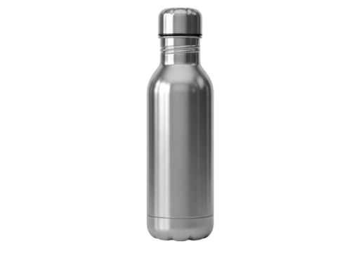 Sleek Silver Stainless Steel Water Bottle with Screw Cap, Perfect for Hydration on the Go