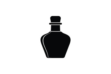 A black silhouette of a bottle with a stopper on a white background