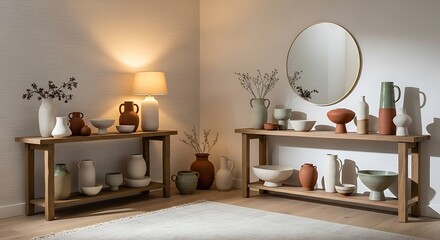 Modern console tables with ceramic decor