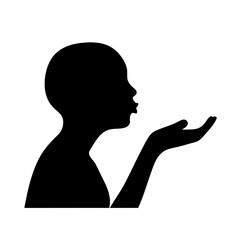 Silhouette of a person blowing a kiss, isolated on a white background