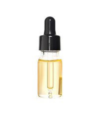 Naklejka premium Small glass dropper bottle with yellow liquid isolated on transparent background