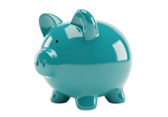 Ceramic teal piggy bank isolated on black displaying financial savings and investment concept transparent background