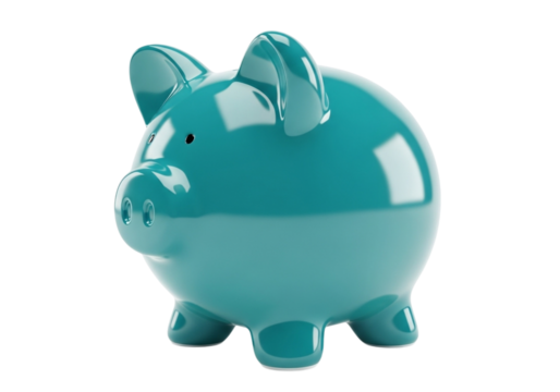 Ceramic teal piggy bank isolated on black displaying financial savings and investment concept transparent background - Powered by Adobe