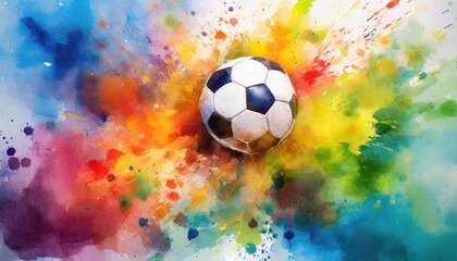 Naklejka premium Abstract soccer ball with vibrant colorful paint splashes