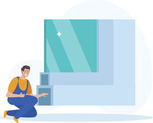 Professional Window Cleaning Service Icons – Cleaning Tools, Washing Symbols, Service Character Illustrations, Glass Care, Hygiene, Sanitation Graphics