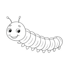 A colorful caterpillar with a smiling face vector coloring page, featuring cute segmented body and playful design, perfect for kids’ fun and creative coloring activity.
