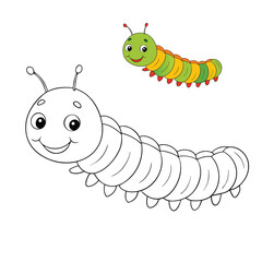 A colorful caterpillar with a smiling face vector coloring page, featuring cute segmented body and playful design, perfect for kids’ fun and creative coloring activity.
