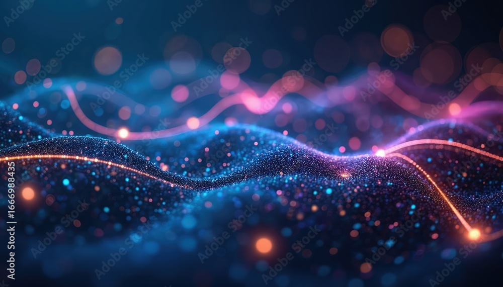 Aufkleber abstract illustration of glowing neural network with vibrant light pathways processing multilingual 
