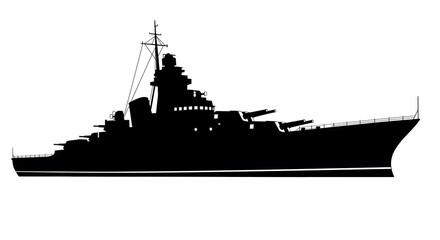 Vintage Battleship Silhouette: Powerful, Dramatic, Black and White Naval Vessel Illustration © Loback