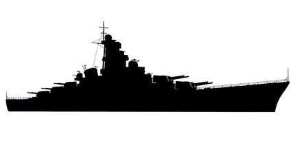 Battleship Silhouette: Powerful, Dramatic, Military Vessel, Black and White Vector Graphic.