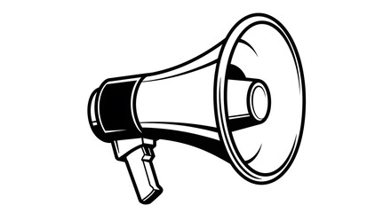 Vintage Black and White Megaphone Illustration: Bold Graphic Design for Announcement, Promotion, or Public Address System.
