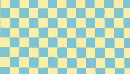 Cute pastel blue and yellow checkerboard pattern illustration, featuring a gingham or plaid design. This cheerful, aesthetic checkered design is perfect for wallpaper, backdrops, or postcards.