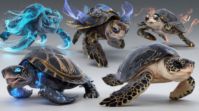 Cartoon turtles. Happy funny animals running tortoise vector collection. Illustration of turtle friendly, tortoise active and energetic