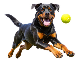 Obraz premium Rottweiler Running in Park with Ball, Dynamic Transparent Cutout