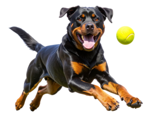 Rottweiler Running in Park with Ball, Dynamic Transparent Cutout