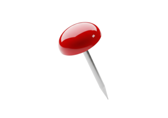 Single shiny red pushpin immobile and sharp against black background ready for use transparent background