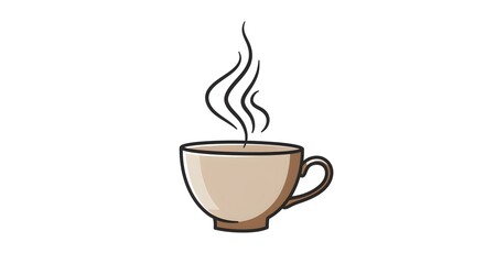 Warm Steaming Coffee Cup, Hand-Drawn Illustration, Cozy and Inviting Beverage Graphic.