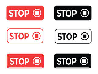 Mixed Stop and Pause Icon Pack in Red and Black
