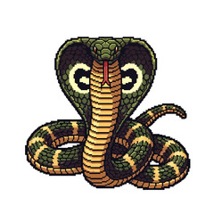 Fototapeta premium Pixel art illustration of a cobra, displaying its hood in a menacing posture.