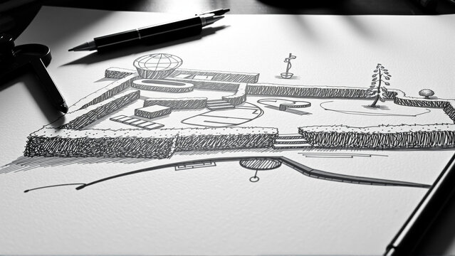 Drawing of the project of landscape design, improvement of the communal area, the territory of a country house
