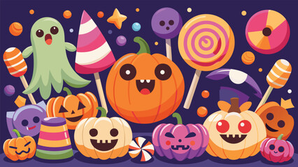Naklejka premium Vibrant and diverse collection of halloween candies perfect for festive decorations and designs