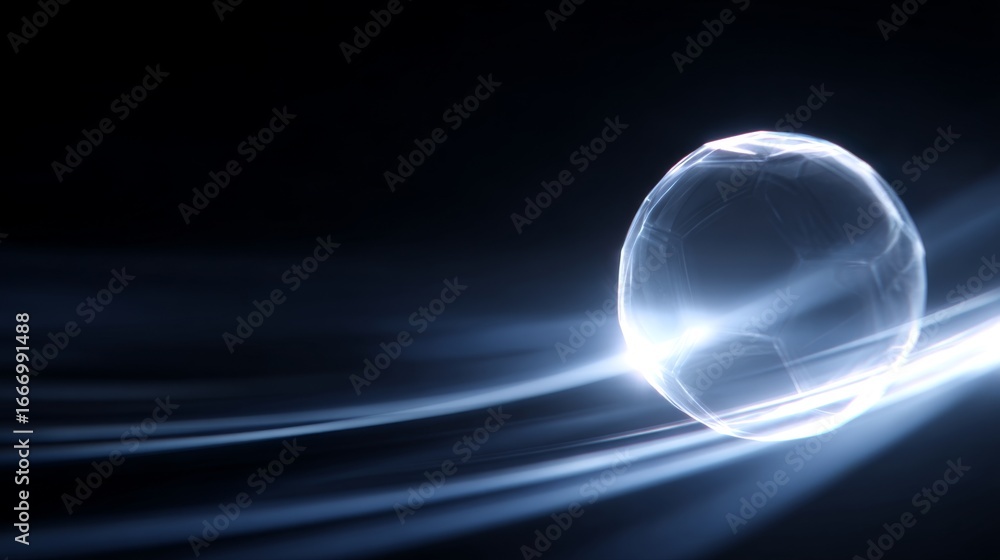 Poster a glowing sphere floats in the dark space. light trails create a sense of movement and energy. this 