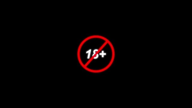 18 plus icon sign animation on dark background. Under 18 sign warning symbol. Over 18 only censored. eighteen age older. 4K animation video footage icon