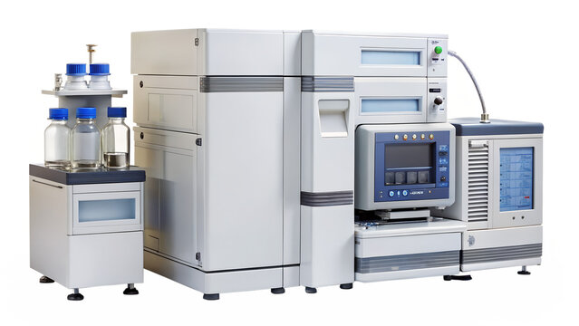 Advanced chromatography equipment isolated on transparent background, used for scientific research and pharmaceutical analysis in the laboratory