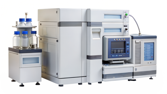 Advanced chromatography equipment isolated on transparent background, used for scientific research and pharmaceutical analysis in the laboratory