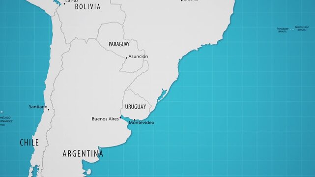 Uruguay on the World Map with Animated National Flag