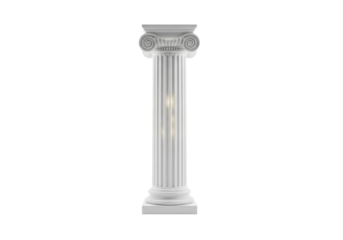 Classic white ionic column architectural element isolated on dark backdrop symbolizing antiquity and elegance transparent background