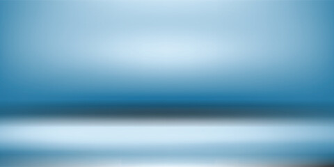 Panoramic abstract blue background for product presentation with sunlight and blurred shadows wall. Winter background.