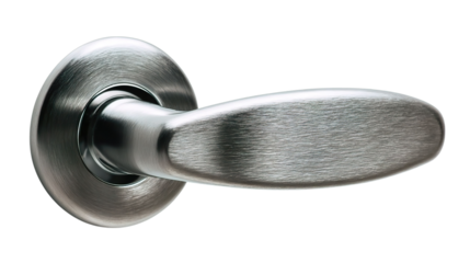 A sleek, modern metallic door handle with a brushed finish, showcasing minimalist design and functionality. transparent png