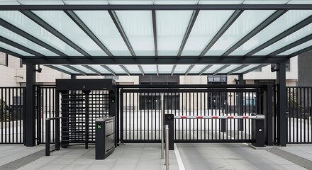 Modern security gate entrance with automatic access control system.