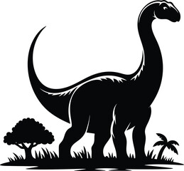 Long Neck brontosaurus dinosaur silhouette vector illustration isolated on white background © Md Hasan