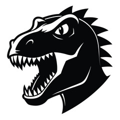 Naklejka premium Black and White Graphic of a Tyrannosaurus Rex Head with Open Mouth