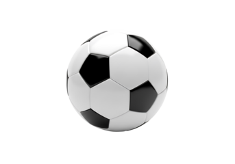 A black and white soccer ball sits centered against a pure black background.