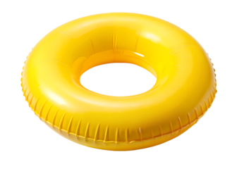 Bright yellow inflatable swim ring isolated on transparent background, perfect for summer fun and water safety, a must have for pool and beach vacation