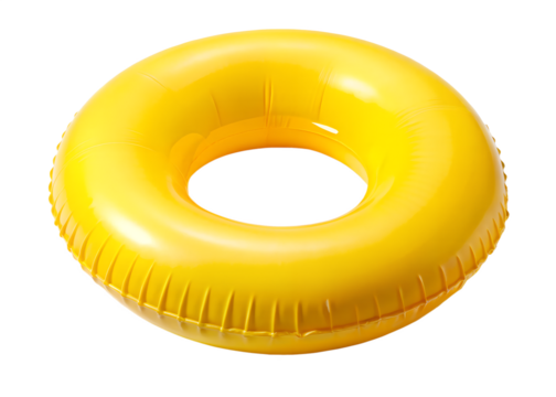 Bright yellow inflatable swim ring isolated on transparent background, perfect for summer fun and water safety, a must have for pool and beach vacation