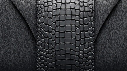 A close-up view of textured black leather featuring a crocodile skin pattern, showcasing luxury and sophistication.