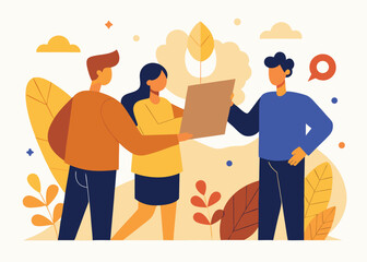 Team Collaboration Illustration Three People Discussing a Project Sharing Ideas and Working Together