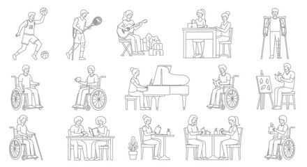 Diverse individuals engaging in various activities, including sports, music, art, and academics, showcasing inclusivity and ability.