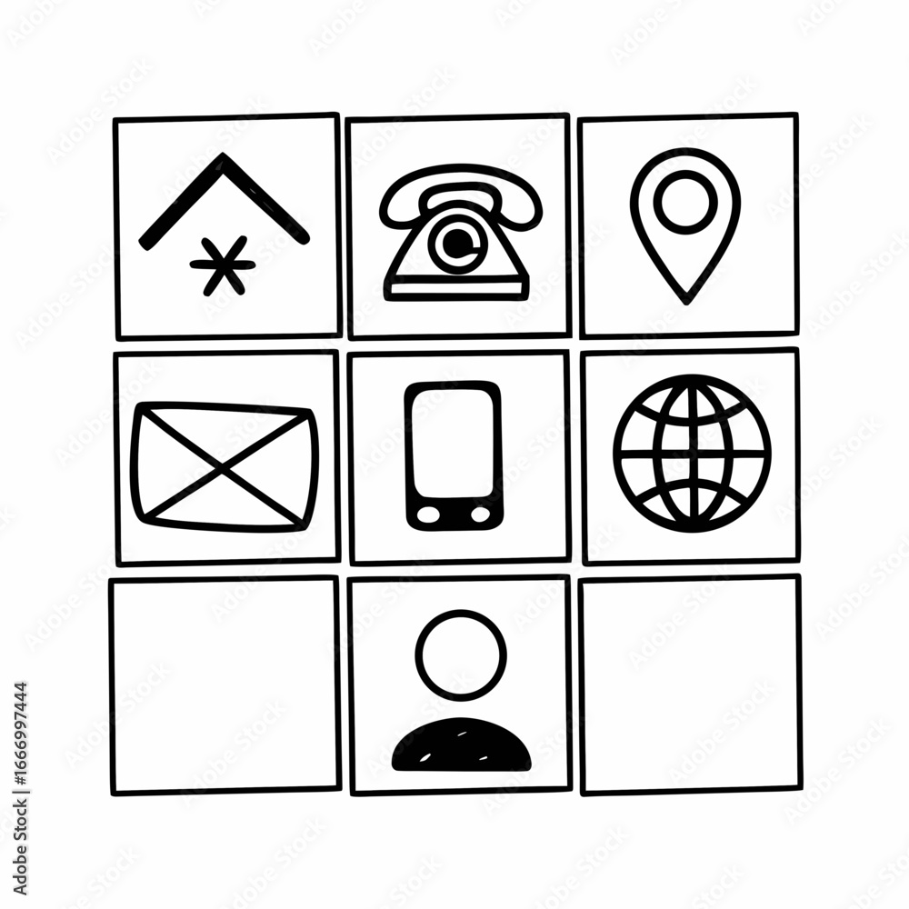 Aufkleber vector art of a collection of handdrawn icons representing various contact and communication methods