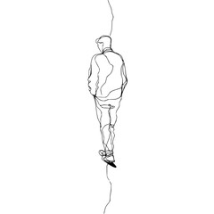 Minimalist line art of a man walking away digital art print modern wall decor simple drawing illustration design