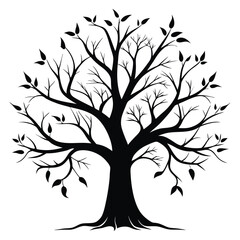 Obraz premium Silhouette of a Tree with Leaves in Black and White Illustration Style