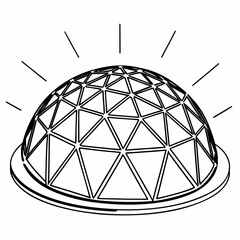 Vector art of geodesic dome structure, featuring a geometric pattern and radiating lines symbolizing energy or light